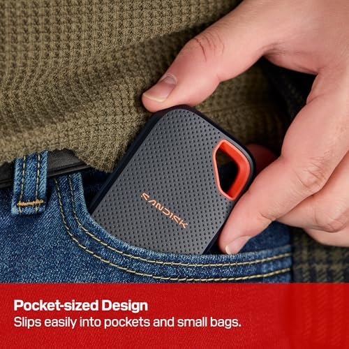 SANDISK 1TB Extreme Portable SSD  New Model    up to 2000MB/s Transfer speeds  USB Type C connectivity  Reliable Durability   Black   SDSSDE70 1T00 G25