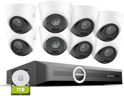 SANNCE 2K 3MP PoE Security System  8CH 6MP Surveillance NVR with 4PCS 3MP HD Weatherproof Dome Cameras with H 265 Video Compression  Smart IR LED  APP Push Alert  Remote Access  1TB HDD 