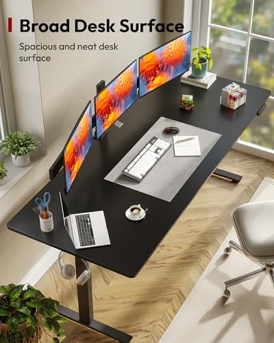 SANODESK Electric Standing Desk 79 x 32 Inches Height Adjustable Stand Up w/6 Button Ergonomic Computer Desk with Splice Board for Home Office  Black Frame   Black Tabletop