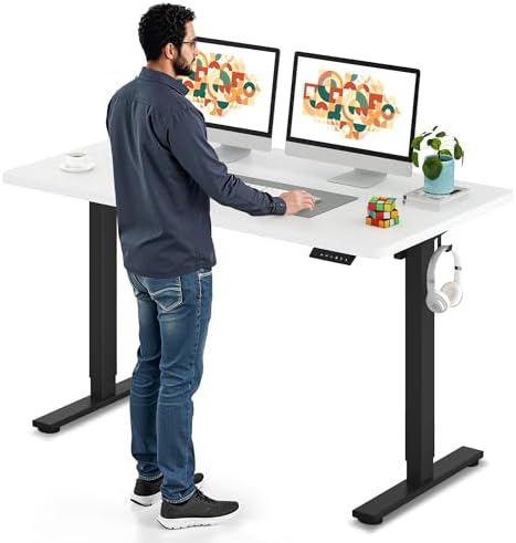 SANODESK Electric Standing Desk 79 x 32 Inches Height Adjustable Stand Up w/6 Button Ergonomic Computer Desk with Splice Board for Home Office  Black Frame   Black Tabletop