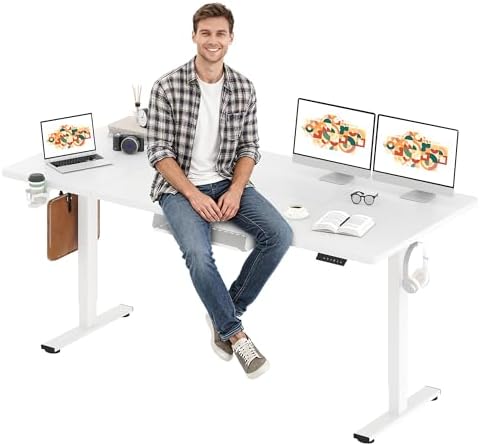 SANODESK Electric Standing Desk 79 x 32 Inches Height Adjustable Stand Up w/6 Button Ergonomic Computer Desk with Splice Board for Home Office  Black Frame   Black Tabletop