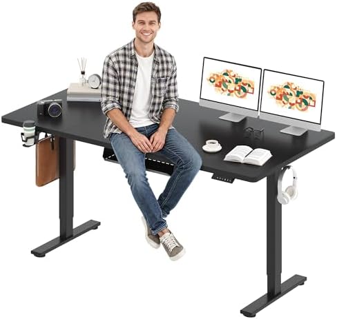 SANODESK Electric Standing Desk 79 x 32 Inches Height Adjustable Stand Up w/6 Button Ergonomic Computer Desk with Splice Board for Home Office  Black Frame   Black Tabletop