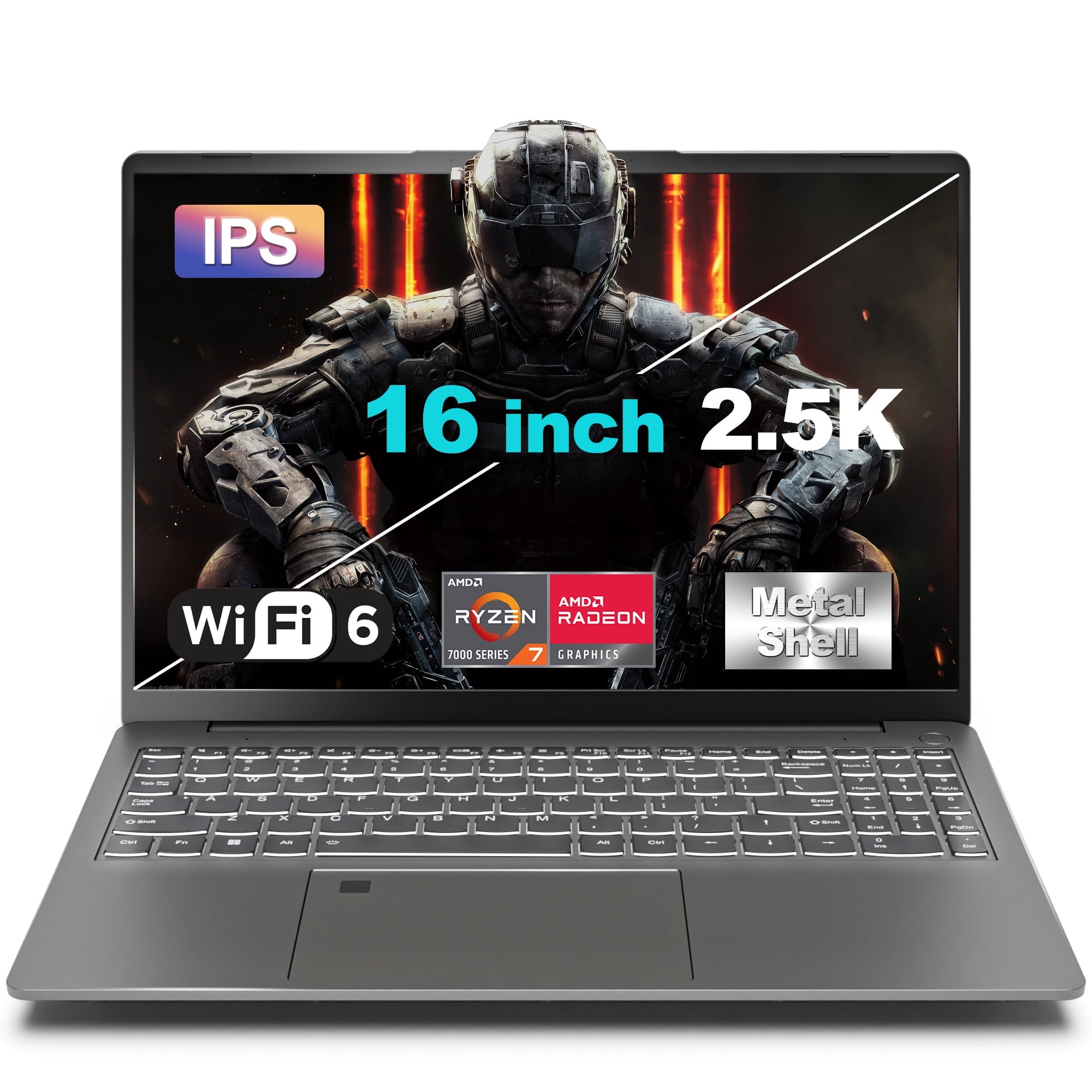 SANPTENT Gaming Laptop 16 inch 2 5K  AMD Ryzen 7 6800H  16GB DDR5 RAM  512GB SSD  AMD Radeon Graphics  WiFi 6  Backlit KB  Fingerprint  Win 11 Pro with Microsoft Office