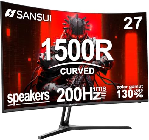 SANSUI 32 Inch Curved Gaming Monitor WQHD 2560 x 1440 180Hz Curved 1500R  Fast VA 1ms OD   HDR  300nits  sRGB 125   DCI P3 95   FreeSync  HDMI x2  DP1 4x2 DP Cable Included 