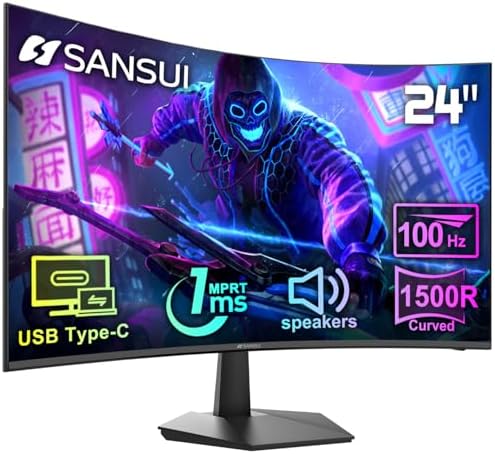 SANSUI 32 Inch Curved Gaming Monitor WQHD 2560 x 1440 180Hz Curved 1500R  Fast VA 1ms OD   HDR  300nits  sRGB 125   DCI P3 95   FreeSync  HDMI x2  DP1 4x2 DP Cable Included 