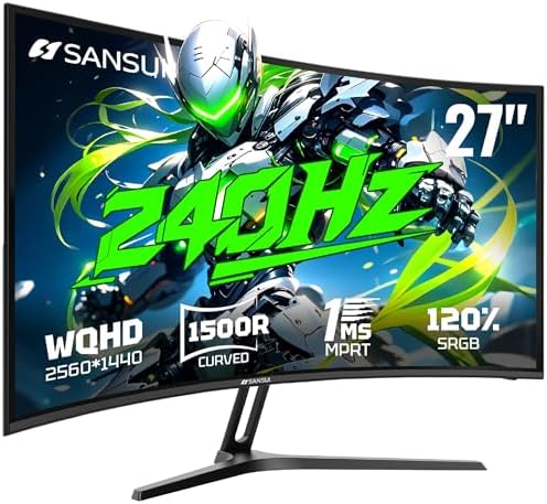 SANSUI 34 Inch Curved Gaming Monitor UWQHD 3440 x 1440 Up to 165Hz Curved 1500R   PIP/PBP  1ms MPRT   HDR  300nits  sRGB 125   DCI P3 95  FreeSync HDMIx2 DP1 4 x2  DP Cable Included 