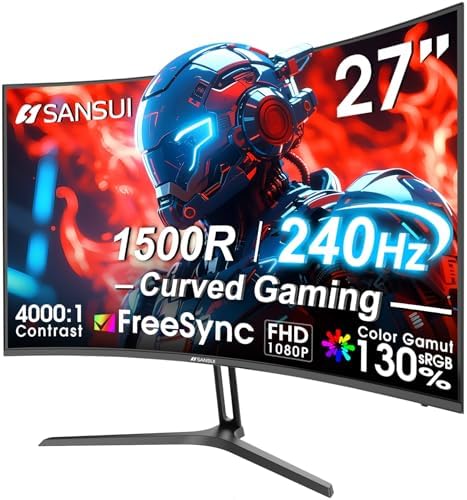 SANSUI 34 Inch Curved Gaming Monitor UWQHD 3440 x 1440 Up to 165Hz Curved 1500R   PIP/PBP  1ms MPRT   HDR  300nits  sRGB 125   DCI P3 95  FreeSync HDMIx2 DP1 4 x2  DP Cable Included 