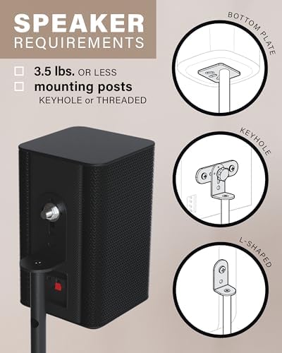 SANUS Par de soportes para altavoces de satélite y estantería de hasta 3.5 libras - Ajuste de altura de 10 pulgadas - Incluye soporte en forma de L y adaptador de ojo de cerradura para compatibilidad