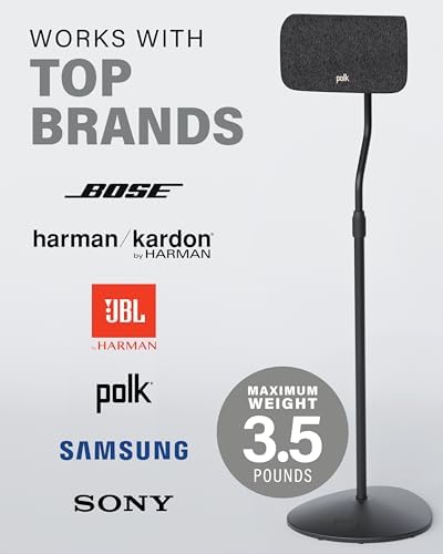 SANUS Par de soportes para altavoces de satélite y estantería de hasta 3.5 libras - Ajuste de altura de 10 pulgadas - Incluye soporte en forma de L y adaptador de ojo de cerradura para compatibilidad