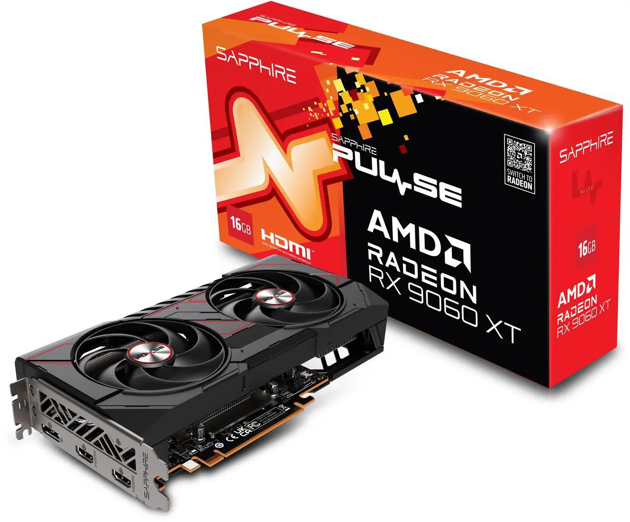 SAPPHIRE PULSE Radeon RX 9060 XT 16GB GDDR6 PCI Express 5 0 x16 ATX Graphics Card 11350 03 20G