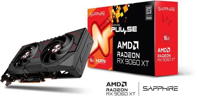 SAPPHIRE PULSE Radeon RX 9060 XT 16GB GDDR6 PCI Express 5 0 x16 ATX Graphics Card 11350 03 20G