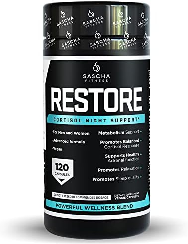 SASCHA FITNESS Cortisol Night Support Pills   Metabolism & Hormonal Balance   Promotes Quality Sleep   Restore   Vegan Weight Loss Supplement   120 Natural Capsules