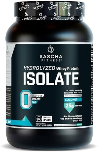 SASCHA FITNESS Hydrolyzed Whey Protein Isolate 100  Grass Fed  2 Pounds  Coconut 