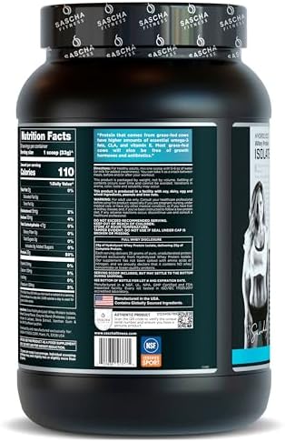 SASCHA FITNESS Hydrolyzed Whey Protein Isolate 100  Grass Fed  2 Pounds  Coconut 