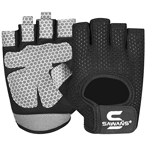 SAWANS Workout Gloves for Men and Women Weight Lifting Gloves Gym Fitness Exercise Cycling Pull ups Microfiber Lightweight Breathable Non Slip Silicone Padded Palm Grip Protection