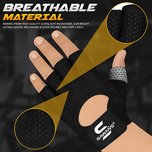 SAWANS Workout Gloves for Men and Women Weight Lifting Gloves Gym Fitness Exercise Cycling Pull ups Microfiber Lightweight Breathable Non Slip Silicone Padded Palm Grip Protection