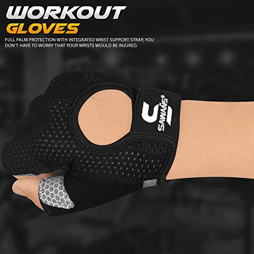 SAWANS Workout Gloves for Men and Women Weight Lifting Gloves Gym Fitness Exercise Cycling Pull ups Microfiber Lightweight Breathable Non Slip Silicone Padded Palm Grip Protection