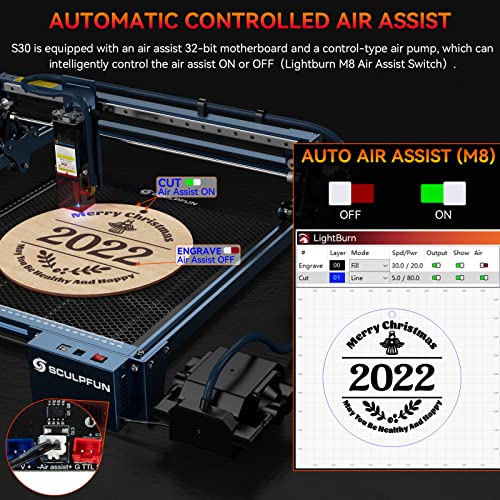SCULPFUN S30 Laser Engraver with Automatic Air Assistant  Laser Output Power 5W  for Wood Leather Acrylic Leather  410   400mm Extendable Working Area