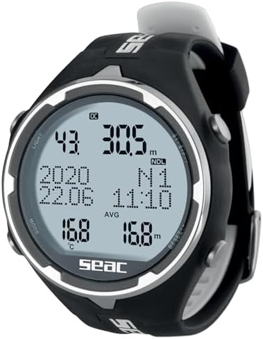 SEAC Action HR  High Resistance Dive Computer with Scuba and Freediving Mode  Dive Logbook  Dive Planner  Safety Alarms  HR Black/Red