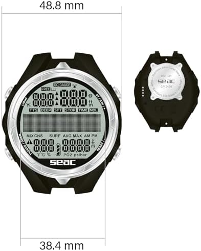 SEAC Action HR  High Resistance Dive Computer with Scuba and Freediving Mode  Dive Logbook  Dive Planner  Safety Alarms  HR Black/Red