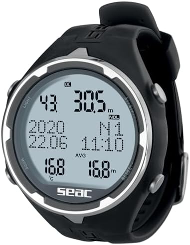 SEAC Action HR  High Resistance Dive Computer with Scuba and Freediving Mode  Dive Logbook  Dive Planner  Safety Alarms  HR Black/Red