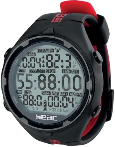 SEAC Action HR  High Resistance Dive Computer with Scuba and Freediving Mode  Dive Logbook  Dive Planner  Safety Alarms  HR Black/Red
