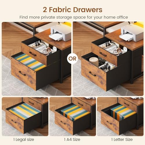 SEDETA 78 7  Large L Shaped Desk with Storage Drawers  Office Desk with File Drawer and Display Cabinet  L Shaped Gaming Desk with Storage  Power Outlet and LED Lights for Home Office  Rustic Brown