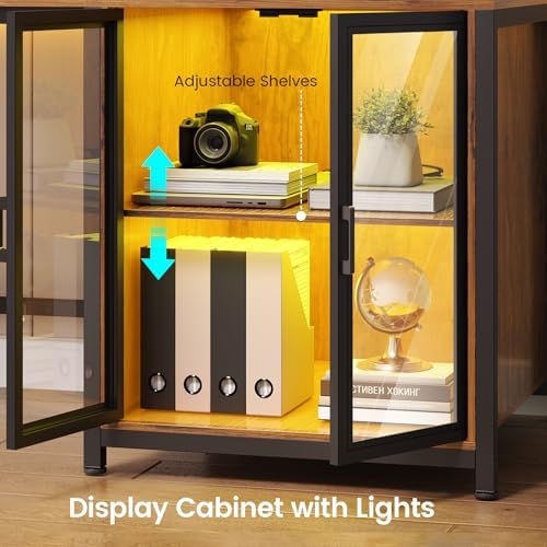 SEDETA 78 7  Large L Shaped Desk with Storage Drawers  Office Desk with File Drawer and Display Cabinet  L Shaped Gaming Desk with Storage  Power Outlet and LED Lights for Home Office  Rustic Brown