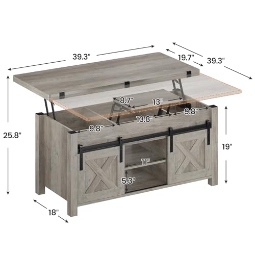 SEDETA Mesa auxiliar elevable, 4 en 1, mesas de centro convertibles multifunción con almacenamiento y compartimento oculto, mesa de centro de granja se convierte en mesa de comedor para sala de estar,