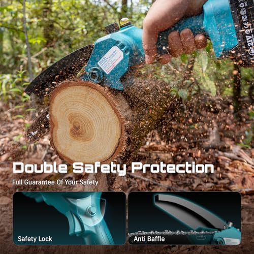 SEESII Mini Chainsaw 8 inch Cordless Chainsaw w/ 2pcs 2000mAh Batteries Oiler System & Replacement Chain Handheld Chain Saw w/Safety Lock Battery Powered Chain saw for Wood Tree Cutting CH820