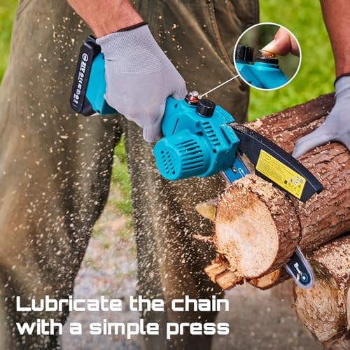 SEESII Mini Chainsaw 8 inch Cordless Chainsaw w/ 2pcs 2000mAh Batteries Oiler System & Replacement Chain Handheld Chain Saw w/Safety Lock Battery Powered Chain saw for Wood Tree Cutting CH820