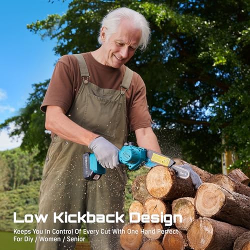 SEESII Mini Chainsaw 8 inch Cordless Chainsaw w/ 2pcs 2000mAh Batteries Oiler System & Replacement Chain Handheld Chain Saw w/Safety Lock Battery Powered Chain saw for Wood Tree Cutting CH820