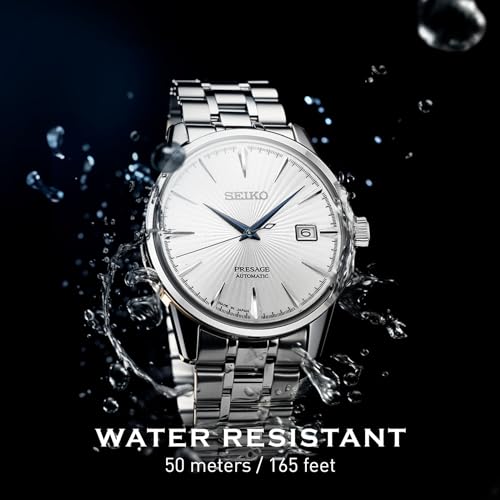 SEIKO SRPB77 Automatic Watch for Men   Presage Cocktail Time   Patterned Silver Dial with Gloss Finish  Date Calendar  50m Water Resistant
