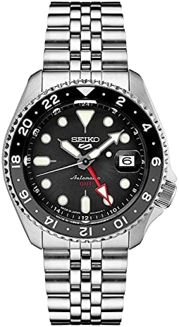 SEIKO SSK001 Automatic Watch for Men   5  Sports   Black Dial with Date Calendar and Luminous Hands & Markers and Black & Gray GMT Bezel  100m Water Resistant