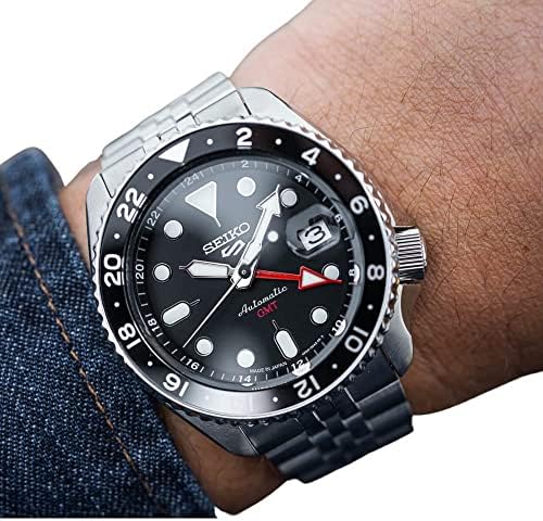 SEIKO SSK001 Automatic Watch for Men   5  Sports   Black Dial with Date Calendar and Luminous Hands & Markers and Black & Gray GMT Bezel  100m Water Resistant