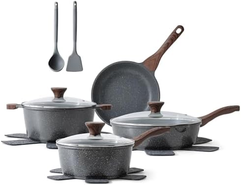 SENSARTE Nonstick Cookware Set 13 Piece  Non Stick Pots and Pans Set with Swiss Granite Coating  Healthy Kitchen Cooking Set  Stay Cool Handles  Induction Compatible  PFOA/PFOS Free
