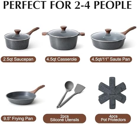 SENSARTE Nonstick Cookware Set 13 Piece  Non Stick Pots and Pans Set with Swiss Granite Coating  Healthy Kitchen Cooking Set  Stay Cool Handles  Induction Compatible  PFOA/PFOS Free