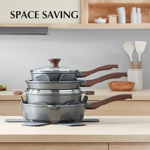 SENSARTE Nonstick Cookware Set 13 Piece  Non Stick Pots and Pans Set with Swiss Granite Coating  Healthy Kitchen Cooking Set  Stay Cool Handles  Induction Compatible  PFOA/PFOS Free
