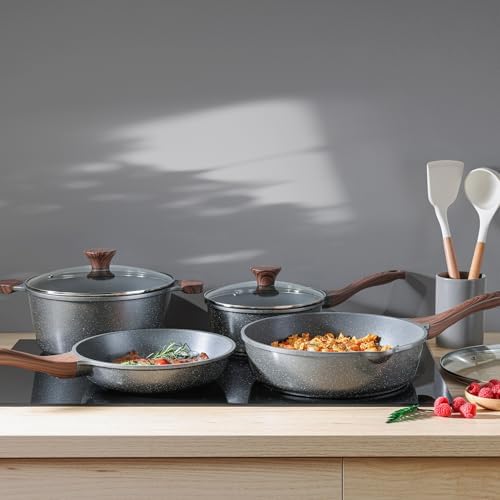 SENSARTE Nonstick Cookware Set 13 Piece  Non Stick Pots and Pans Set with Swiss Granite Coating  Healthy Kitchen Cooking Set  Stay Cool Handles  Induction Compatible  PFOA/PFOS Free