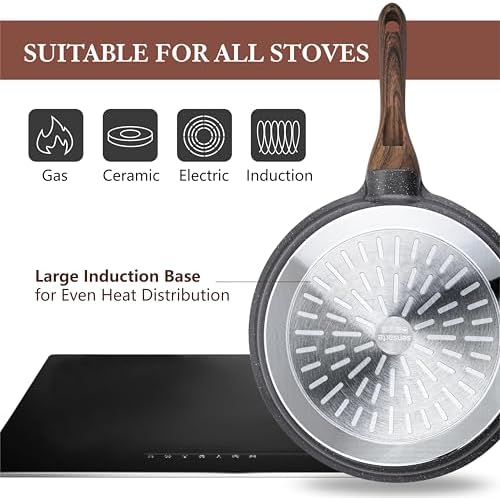 SENSARTE Nonstick Cookware Set 13 Piece  Non Stick Pots and Pans Set with Swiss Granite Coating  Healthy Kitchen Cooking Set  Stay Cool Handles  Induction Compatible  PFOA/PFOS Free