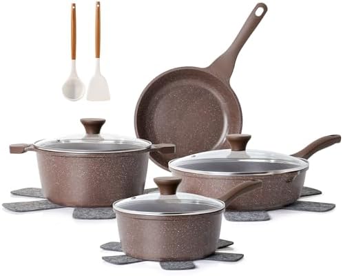 SENSARTE Nonstick Cookware Set 13 Piece  Non Stick Pots and Pans Set with Swiss Granite Coating  Healthy Kitchen Cooking Set  Stay Cool Handles  Induction Compatible  PFOA/PFOS Free