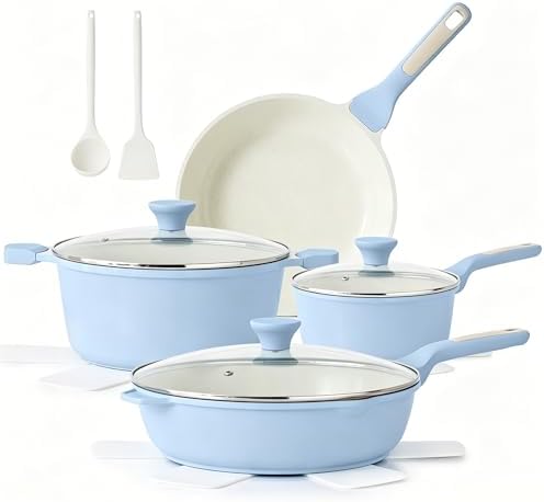 SENSARTE Nonstick Cookware Set 13 Piece  Non Stick Pots and Pans Set with Swiss Granite Coating  Healthy Kitchen Cooking Set  Stay Cool Handles  Induction Compatible  PFOA/PFOS Free