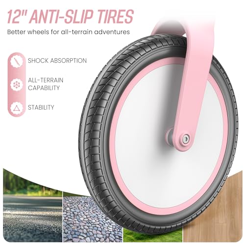 SEREED Toddler Balance Bike 2 5 Year Old  12 Inch Adjustable Folding Kids Bike Toy with Basket  Birthday Gift for Age 3 4 5 Girls  Tool Free Assembly  No Pedal  Pink