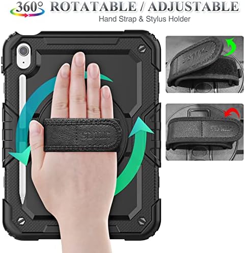 SEYMAC stock Case for iPad  A16  11th/10th Generation 11/10 9 2025/2022  Full Body Drop Protection Case with Screen Protector &360  Rotate Hand Strap/Stand  Black