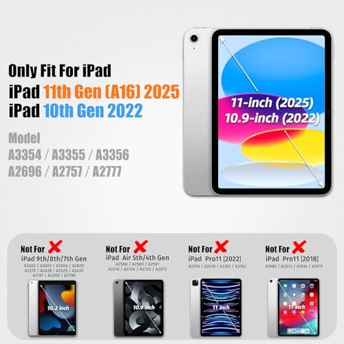 SEYMAC stock Case for iPad  A16  11th/10th Generation 11/10 9 2025/2022  Full Body Drop Protection Case with Screen Protector &360  Rotate Hand Strap/Stand  Black