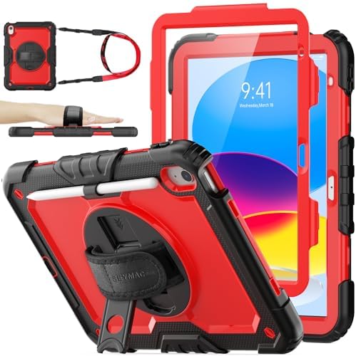 SEYMAC stock Case for iPad  A16  11th/10th Generation 11/10 9 2025/2022  Full Body Drop Protection Case with Screen Protector &360  Rotate Hand Strap/Stand  Black