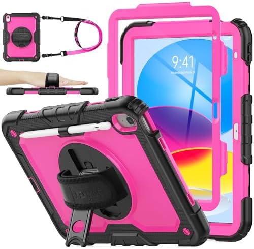 SEYMAC stock Case for iPad  A16  11th/10th Generation 11/10 9 2025/2022  Full Body Drop Protection Case with Screen Protector &360  Rotate Hand Strap/Stand  Black
