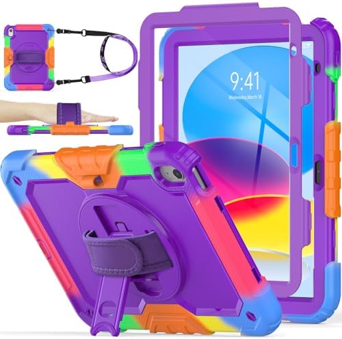 SEYMAC stock Case for iPad  A16  11th/10th Generation 11/10 9 2025/2022  Full Body Drop Protection Case with Screen Protector &360  Rotate Hand Strap/Stand  Black
