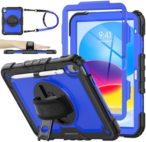 SEYMAC stock Case for iPad  A16  11th/10th Generation 11/10 9 2025/2022  Full Body Drop Protection Case with Screen Protector &360  Rotate Hand Strap/Stand  Black