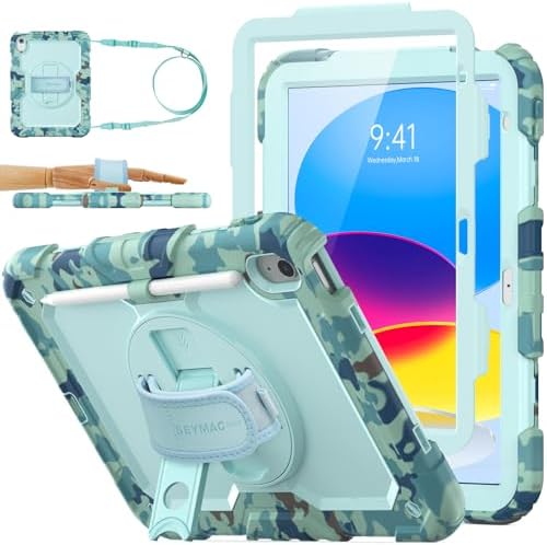 SEYMAC stock Case for iPad  A16  11th/10th Generation 11/10 9 2025/2022  Full Body Drop Protection Case with Screen Protector &360  Rotate Hand Strap/Stand  Black